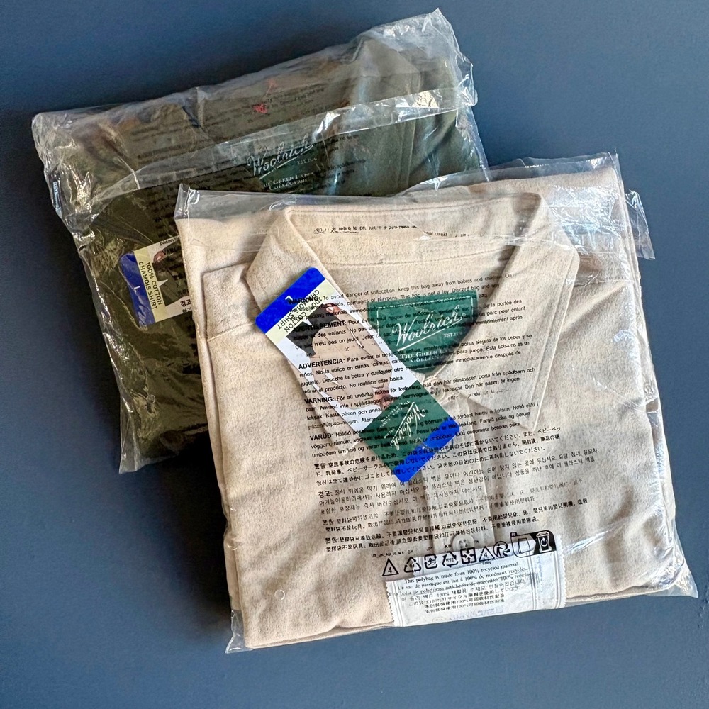 Two NEW Woolrich Green Label Chamois Shirts | Size Large | Cream & Olive